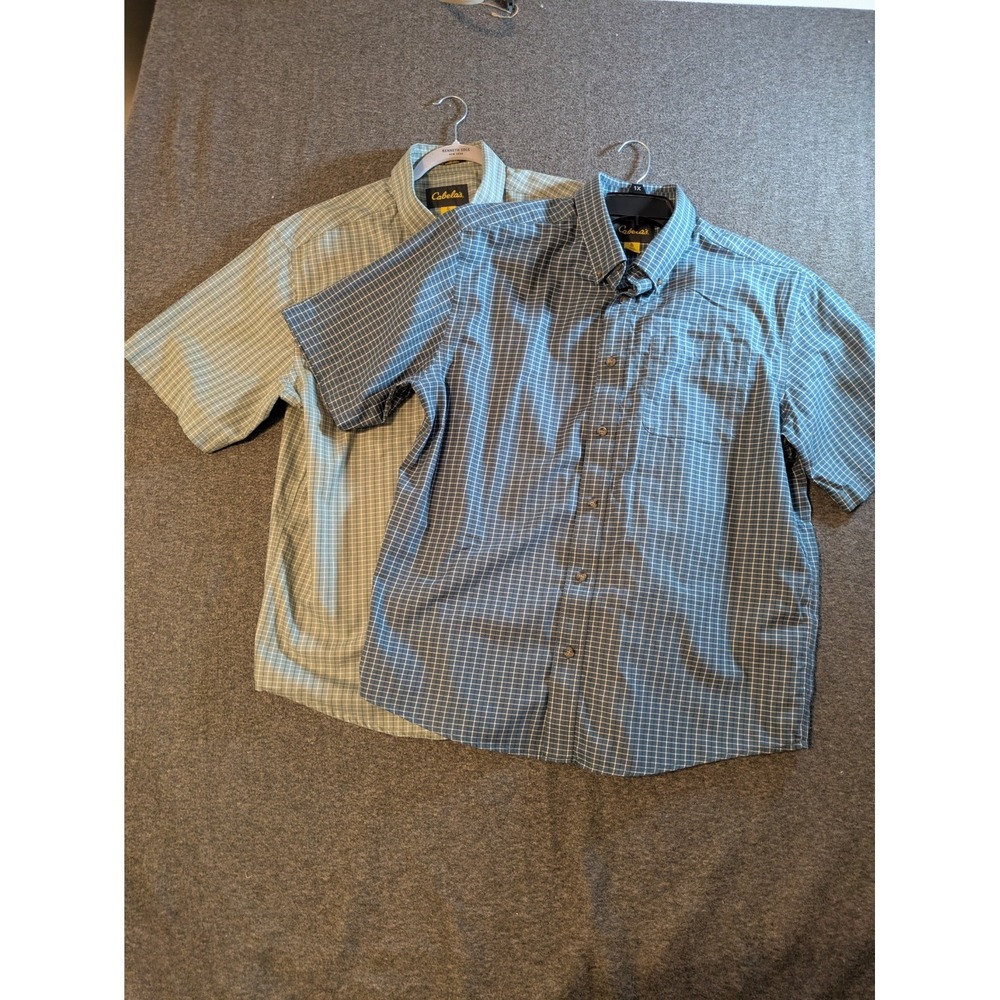Cabelas Shirts Mens Button Down Short Sleeve XL Lot of 2 Wrinkle Free Windowpane